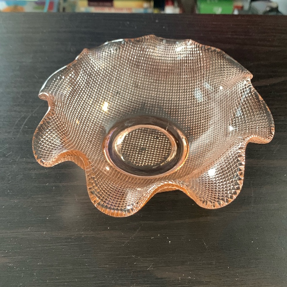 - Vintage Indiana Waffle Glass Candy Dish Lite Pink